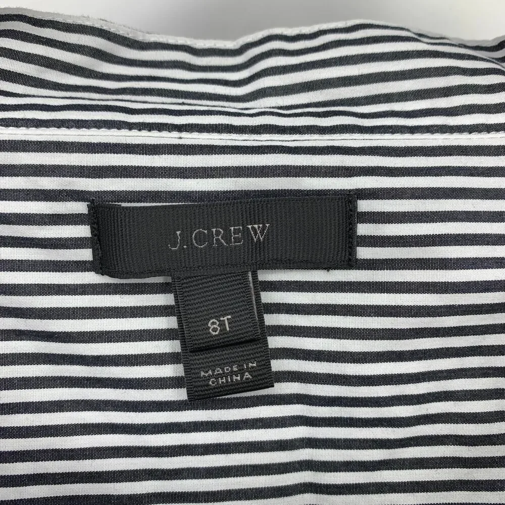 J.Crew Funnel Neck High Low Blouse Womens Sz 8T Black White Striped Long Sleeve